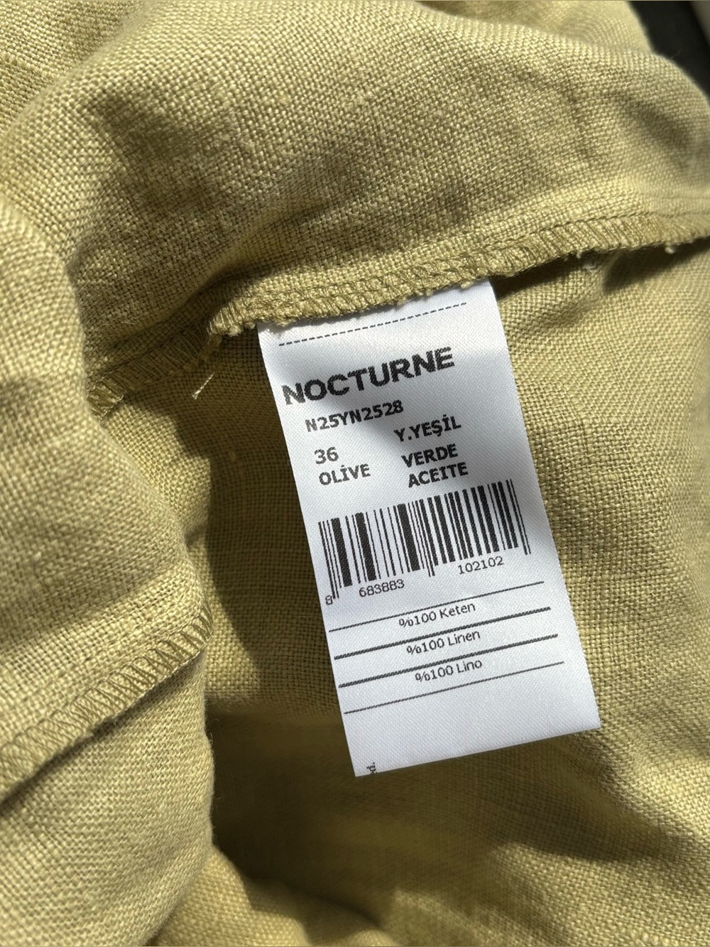 NOCTURNE 100% Linen Beaded Back Mini Dress Olive Green Women's S Quiet Luxury - Picture 13 of 14
